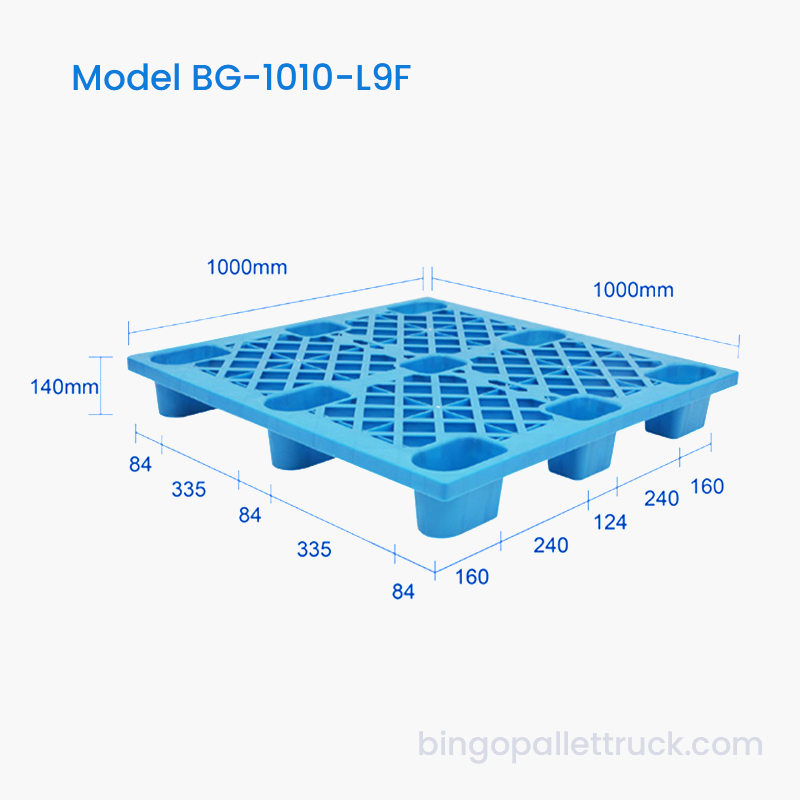 Entrata a 4 vie per pallet in plastica leggera HDPE da 1000x1000 mm per carrello elevatore
