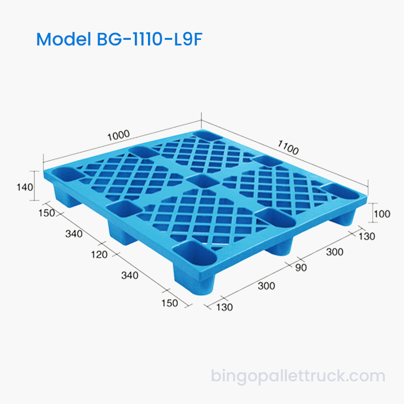 Pallet in plastica a 9 gambe su un lato da 1100x1000 mm per operazioni di catena del freddo e logistica