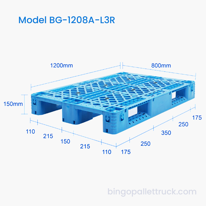Pallet in plastica a 3 guide per servizio leggero da 1200x800 mm
