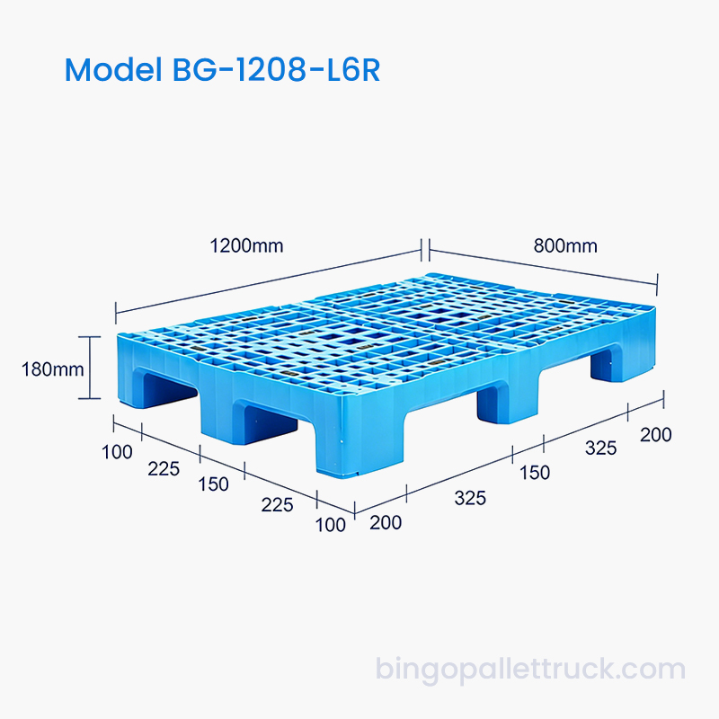 Pallet in plastica rinforzata a sei guide da 1200x800 mm per magazzino