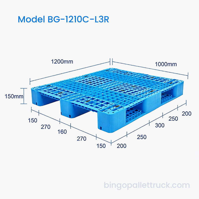 Pallet in plastica da 1200x1000 mm con guide rinforzate per carichi leggeri e pesanti
