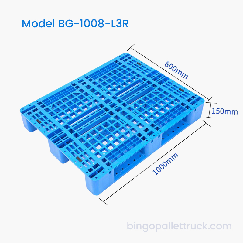 Pallet in plastica HDPE a 3 guide da 1000 × 800 mm per scaffalature di magazzino