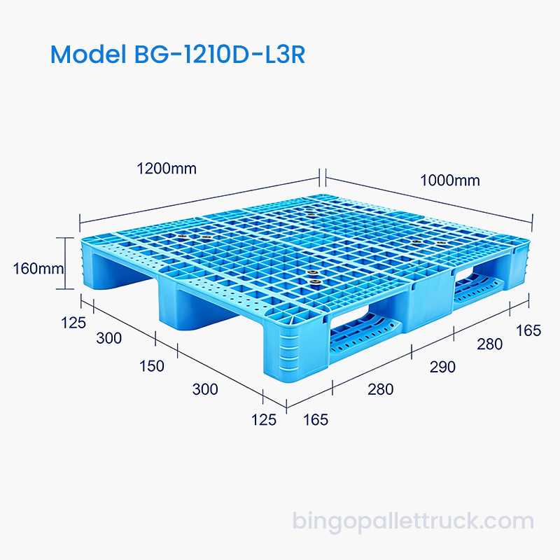 Pallet in plastica rinforzata in acciaio a 3 guide da 1200x1000 mm