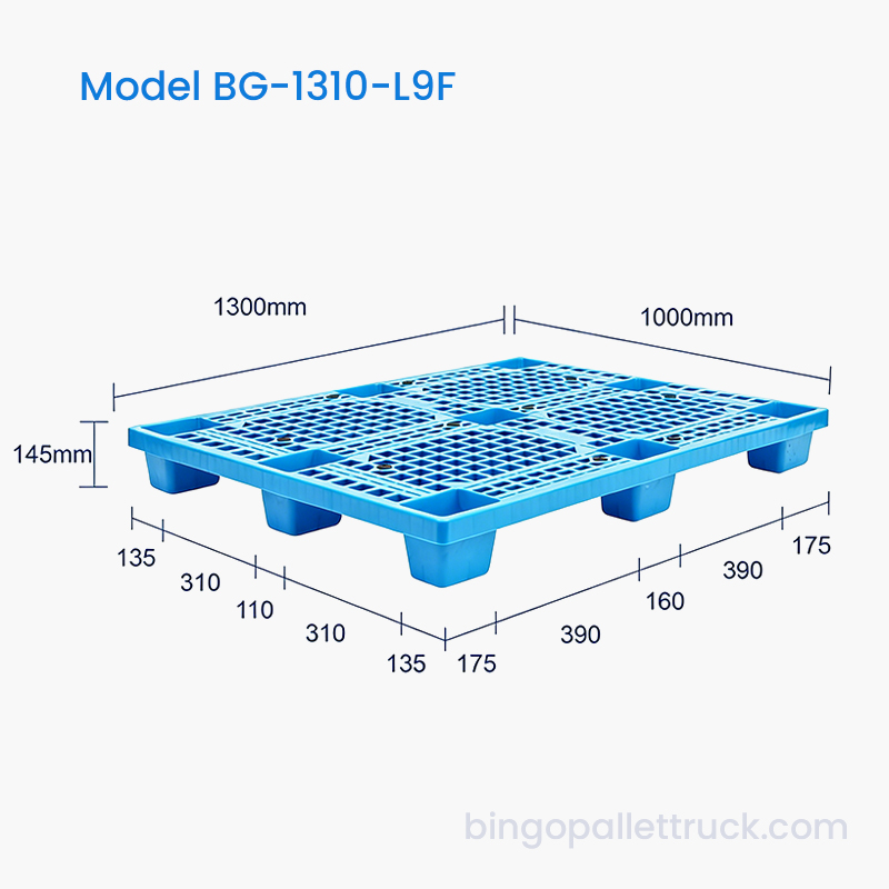 Pallet in plastica leggera ad alta resistenza da 1300x1000 mm a 9 gambe per la logistica