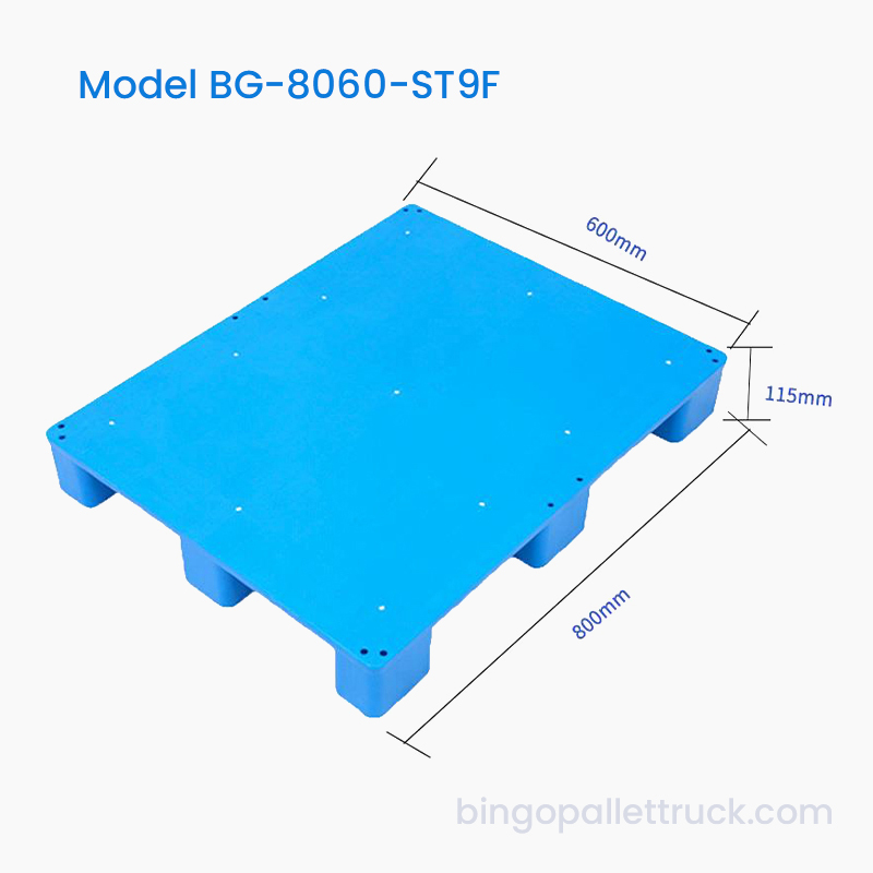 Pallet in plastica leggera con parte superiore solida e 9 gambe da 800×600 mm
