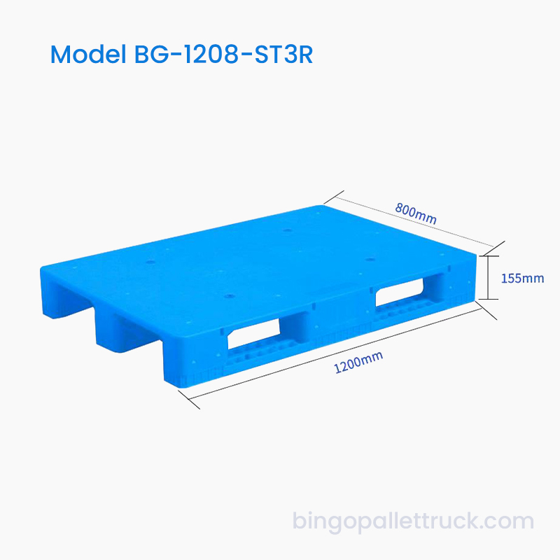 Pallet in plastica con 3 guide superiori solide da 1200 × 800 mm per magazzino