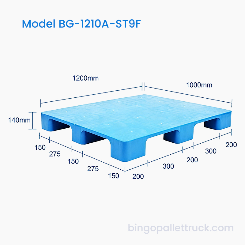 Pallet in plastica durevole da 1200x1000 mm con parte superiore solida a 9 gambe per spedizioni frequenti