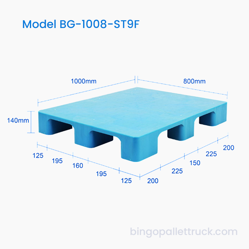 Pallet in plastica da nove piedi con parte superiore solida leggera da 1000 × 800 mm