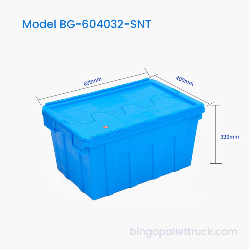 Contenitore in plastica impilabile e annidabile da 63 litri per lo stoccaggio di grandi quantità in magazzino