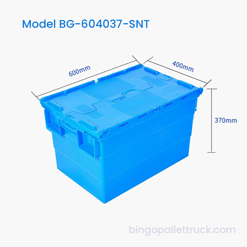 Contenitore in plastica impilabile e annidabile da 75 litri per lo stoccaggio di componenti di grandi dimensioni
