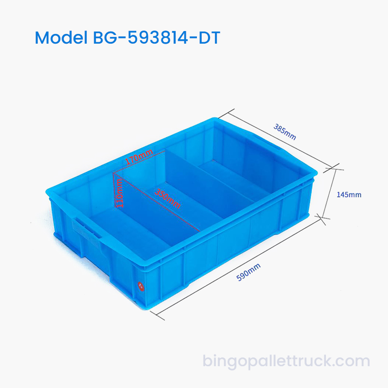 Scatola in plastica divisibile a 3 scomparti per lo stoccaggio di componenti industriali