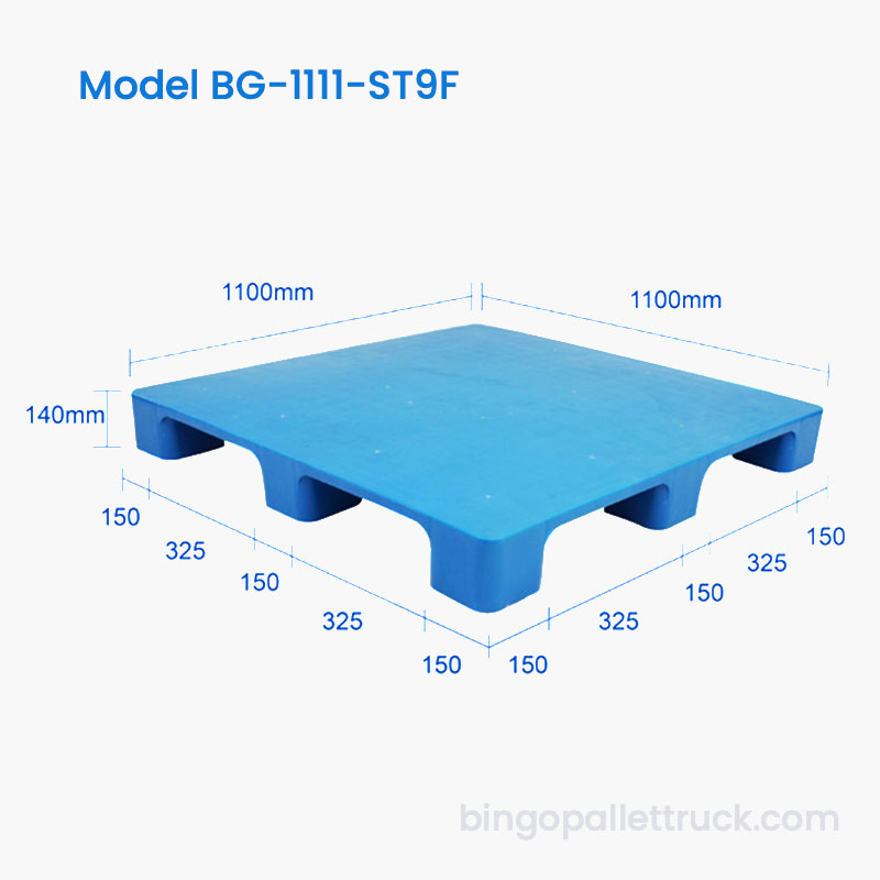 Pallet in plastica industriale con 9 gambe e parte superiore solida da 1100x1100 mm per magazzino