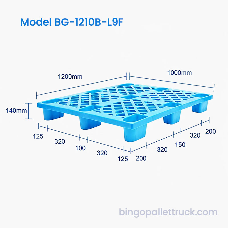 Pallet in plastica leggero da 9 piedi da 1200x1000 mm per stoccaggio al dettaglio