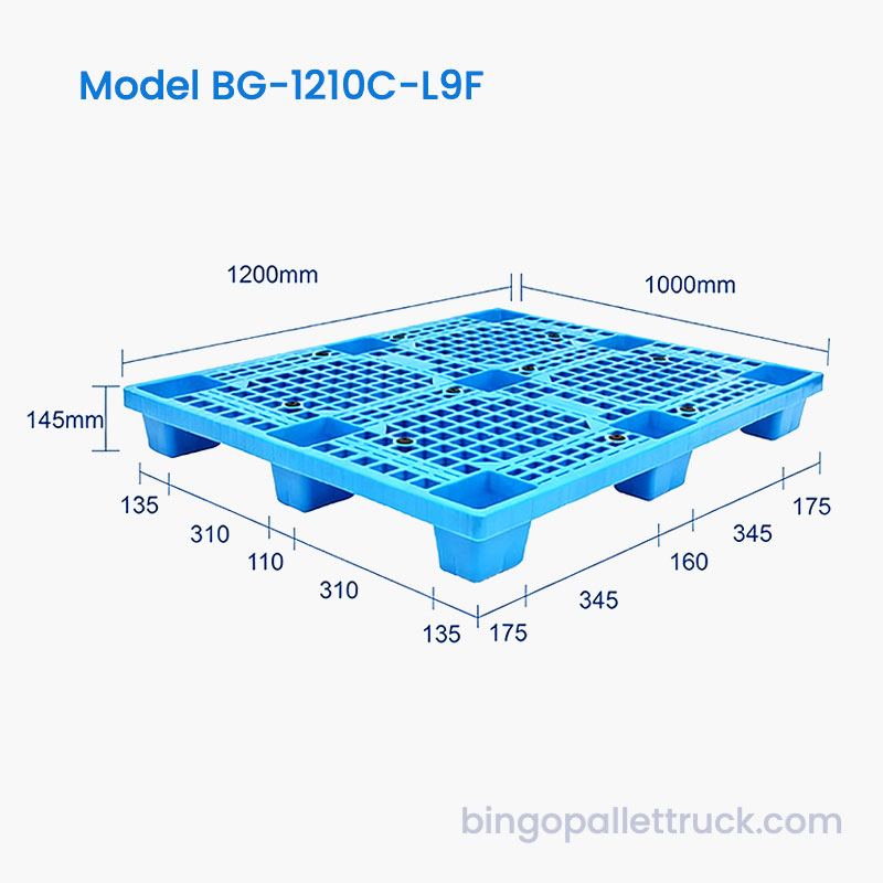 Pallet in plastica da 9 piedi 1200x1000 mm compatibile con carrelli elevatori standard