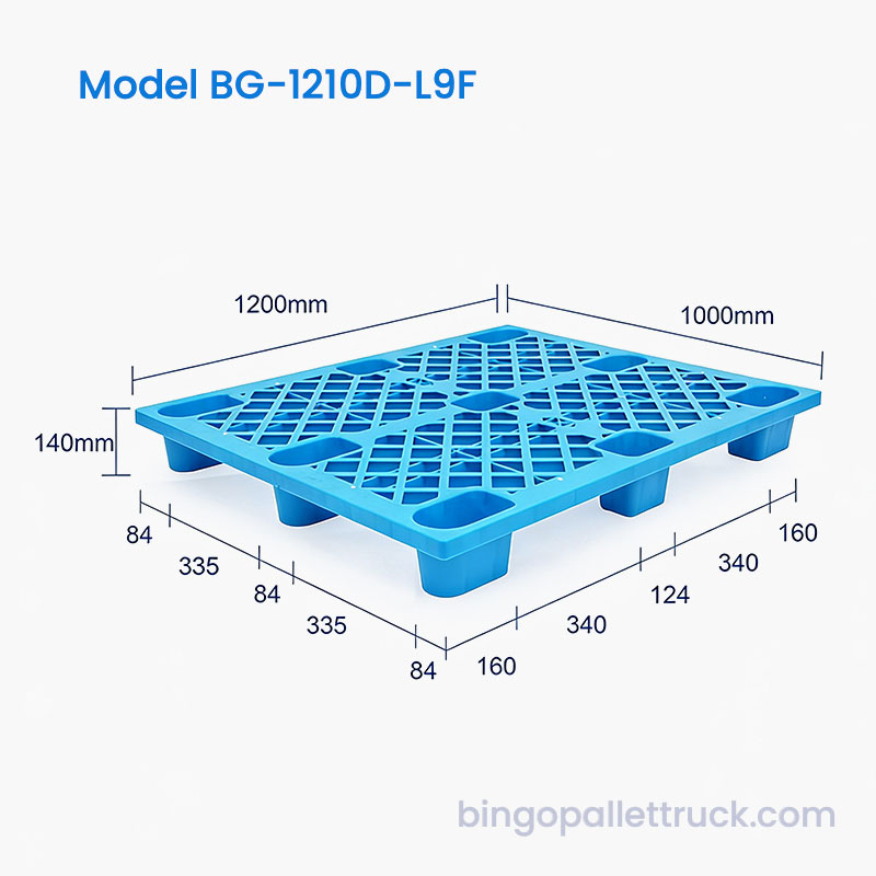 Pallet in plastica da 1200x1000 mm con superficie grigliata antiscivolo per la logistica