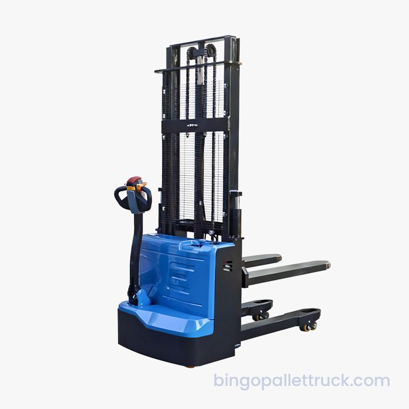 Impilatore di pallet walkie elettrico a doppio sollevamento da 1500 kg per impilamento stabile di pallet
