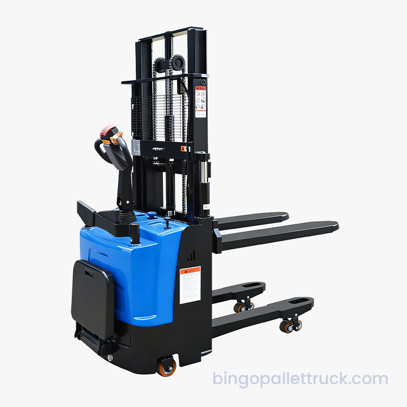 Impilatore elettrico con guida in piedi a doppio sollevamento da 1.500 kg per un efficiente impilamento dei pallet
